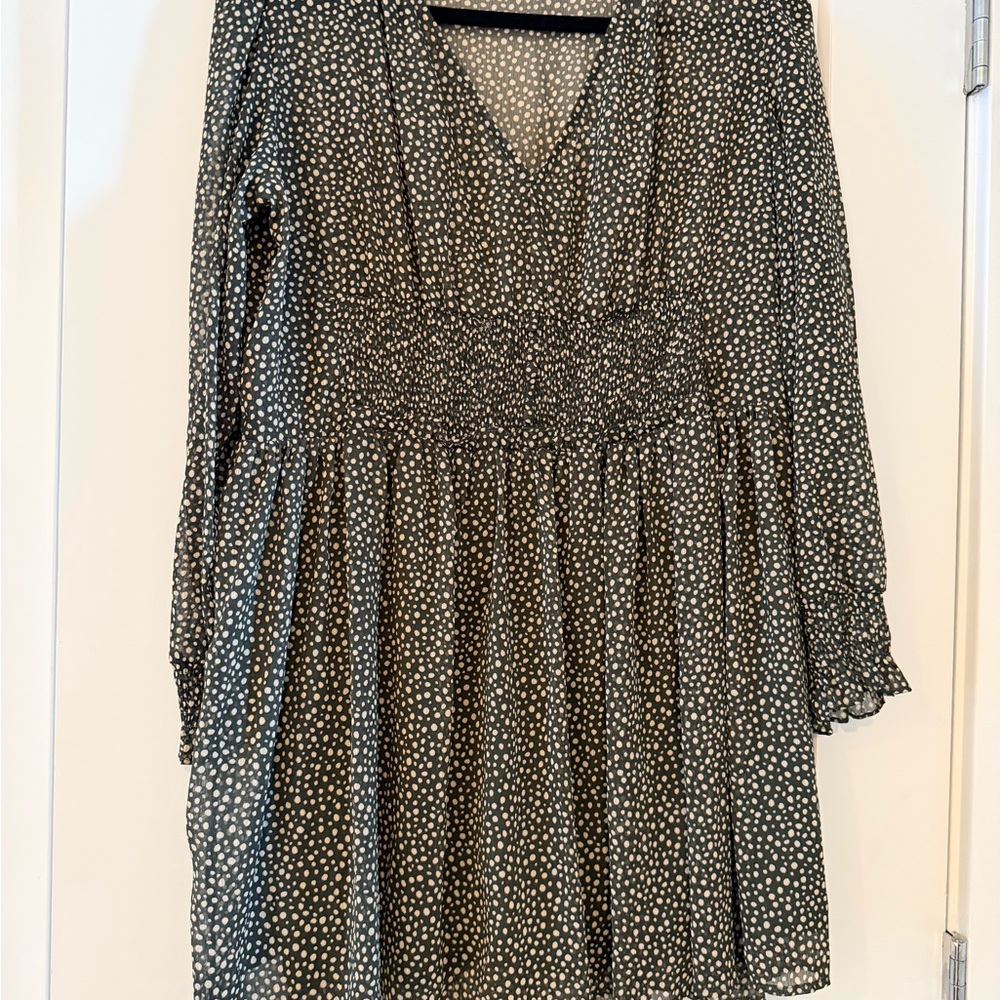 Zara Black olive green Dress with White Polka Dot Print